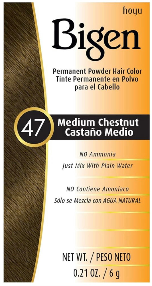 BIGEN PERMANENT POWDER HAIR COLOR, [47] MEDIUM CHESTNUT, ALL HAIR TYPE