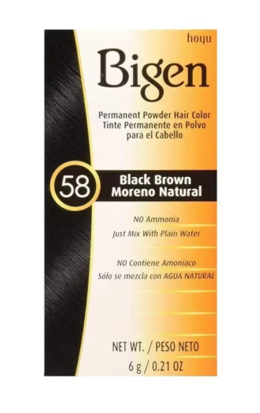 BIGEN PERMANENT POWDER HAIR COLOR, [58] BLACK BROWN, ALL HAIR TYPE