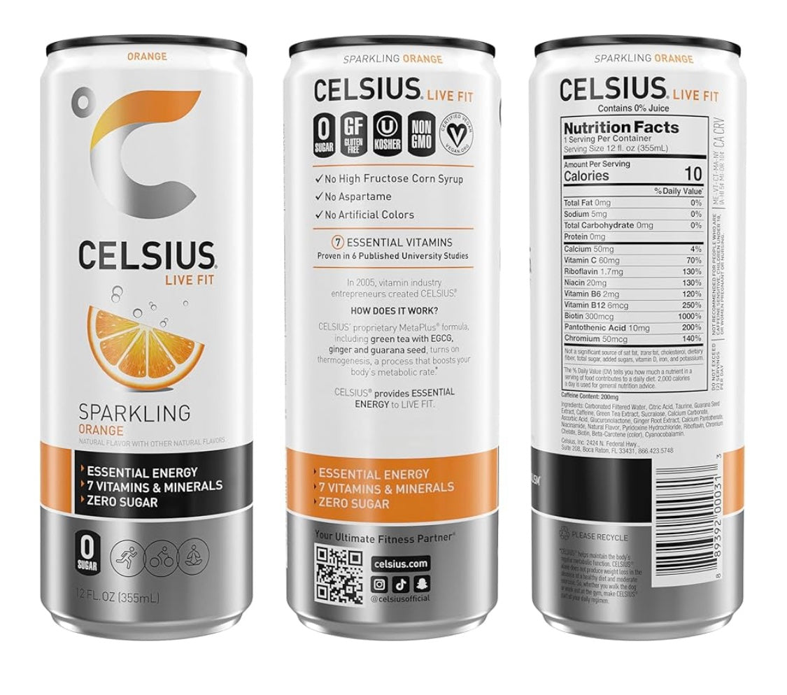 CELSIUS SPARKLING ORANGE ENERGY DRINK, 12 Fl Oz