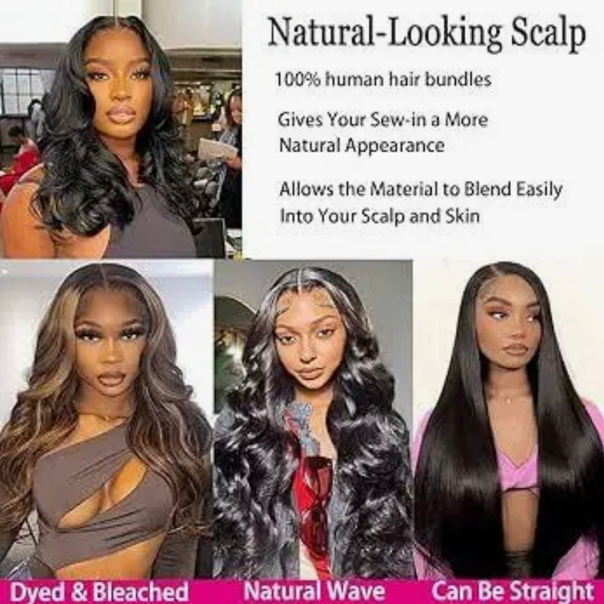LACE CLOSURE + BUNDLE DEAL, BODY WAVE 10" 12" 14",  13" x 4" HD LACE CLOSURE, COLOR (NATURAL BLACK)