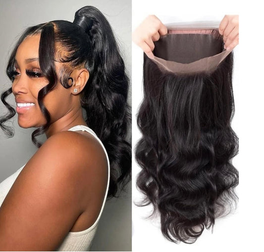 360 LACE WIG 100% VIRGIN HUMAN HAIR, STRAIGHT 32" (NATURAL BLACK)