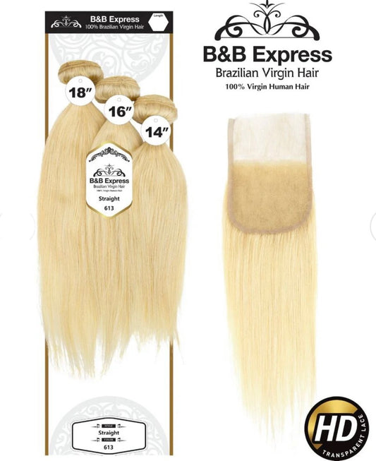 B&B EXPRESS GOLD 100% BRAZILIAN STRAIGHT VIRGIN HUMAN HAIR COLOR 613, 18" 16" 14"