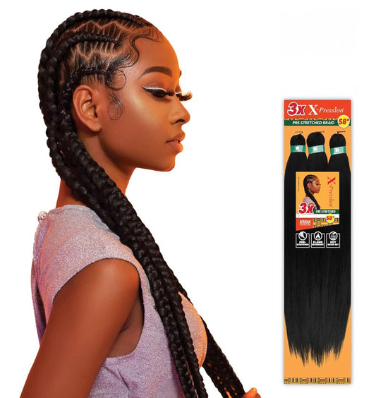 3x X-PRESSION PRE-STRETCHED BRAID 58″